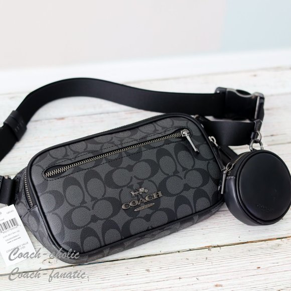 NWT Coach Elias Belt Bag In Signature Canvas Gunmetal/Charcoal - Picture 4 of 13